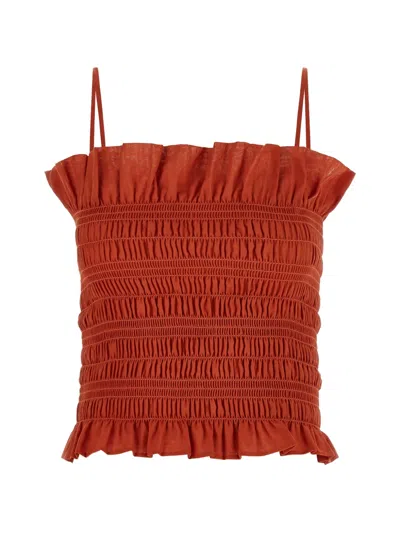 The Andamane Suri Smock-stitch Top In Orange