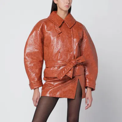 The Andamane Tan Leather-effect Belted Jacket In Brown