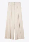 The Andamane Front Pleats Wide Leg Trousers In Neutral