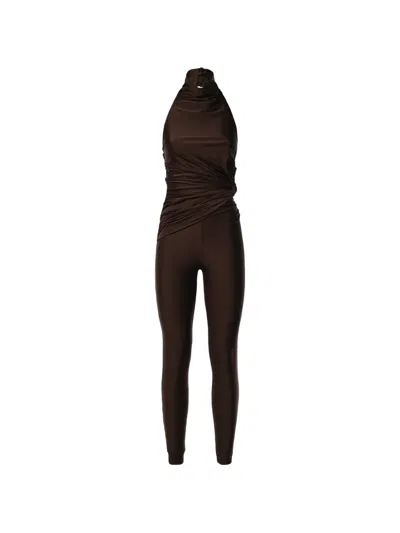 The Andamane Tatiana Draped Halterneck Jumpsuit In Brown