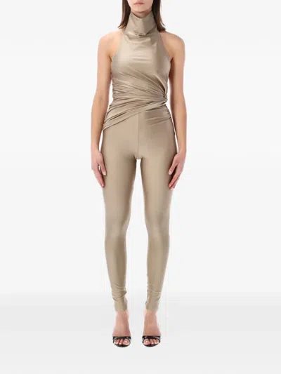 The Andamane Tatiana Halter-neck Knot Jumpsuit In Neutral