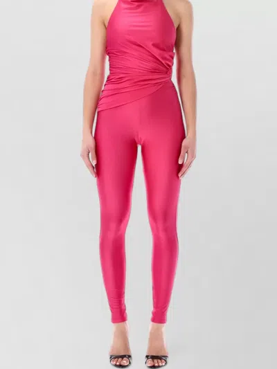 The Andamane Tatiana Black Lycra Halterneck Jumpsuit In Pink