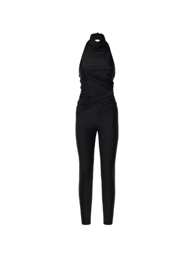 The Andamane Tatiana Ruched Halterneck Jumpsuit In Black
