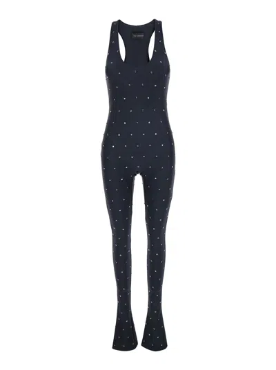 THE ANDAMANE THE ANDAMANE 'TESS' BLACK JUMPSUIT WITH ALL-OVER CRYSTAL APPLICATIONS IN STRETCH JERSEY WOMAN