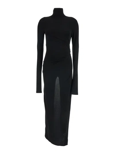 THE ANDAMANE BLACK LONG DRESS WITH HIGH NECK AND CUT-OUT ON THE BACK IN FABRIC WOMAN