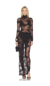 The Andamane Tessa Lace Turtleneck Openback Jumpsuit In Black