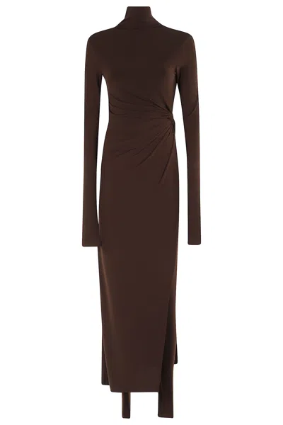 The Andamane Tessa Turtleneck Openback Jumpsuit In Brown
