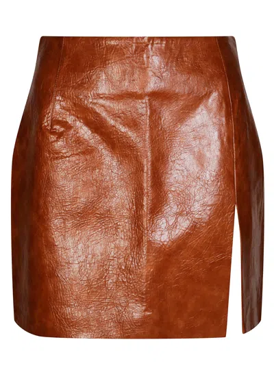 The Andamane Textured Leather-like Mini Skirt In Brown