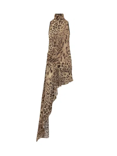 The Andamane The Andaman Long Leopard Dress In Brown