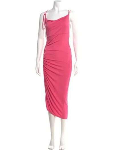 Pre-owned The Andamane Tie Neck Midi Length Dress In Pink