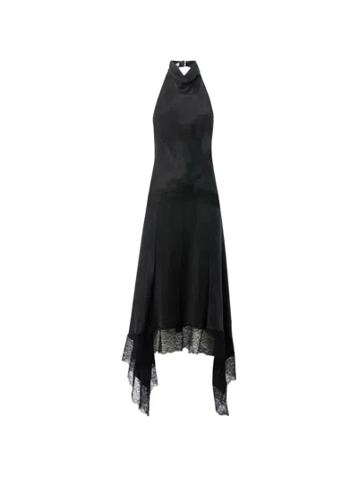 The Andamane Tish Lace-trim Handkerchief-hem Maxi Dress In Black