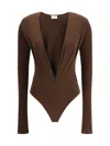The Andamane Deep-v-neck Bodysuit In Brown
