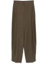 The Andamane Khaki Wide Leg Viscose Trousers With Front Pleats In Green