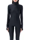 The Andamane High Neck Long Sleeve Open Back Bodysuit In Black
