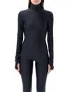The Andamane High Neck Long Sleeve Open Back Bodysuit In Black