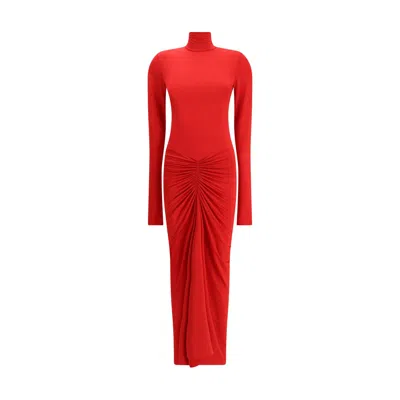 The Andamane Turtleneck Ruched Warwick Dress In Red