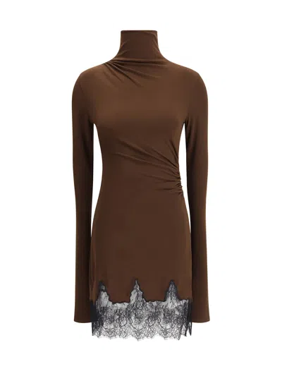 The Andamane Turtleneck Oleandra Dress In Brown