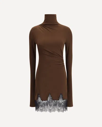 The Andamane Lace-trimmed Turtleneck Mini Dress In Brown