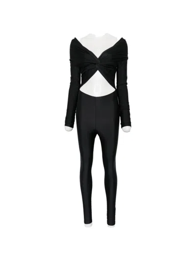 The Andamane Off-shoulder Fitted Long-sleeve Dress With Front Knot Cut-out Detail In Black
