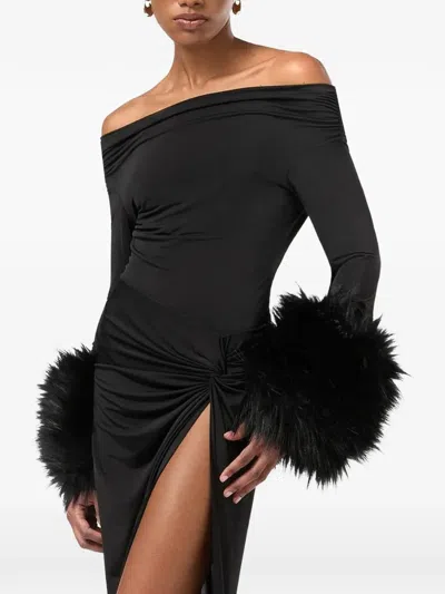 The Andamane Tyla Faux-fur Cuff Sweater In Black