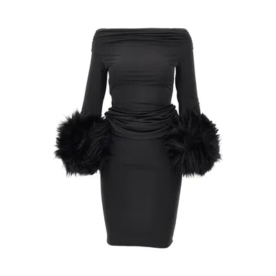 The Andamane Tyla Long Dress With Faux Fur Cuffs In Black