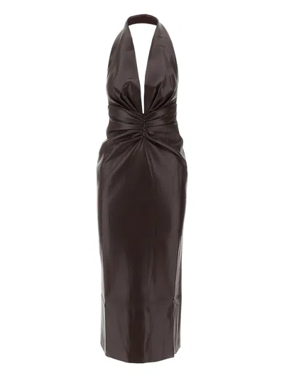 THE ANDAMANE V-NECK DRAPED MIDI DRESS