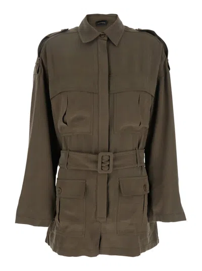 THE ANDAMANE THE ANDAMANE 'VANIA' BROWN JUMPSUIT WITH CLASSIC COLLAR AND ADJUSTABLE AND REMOVABLE BELT IN VISCOSE