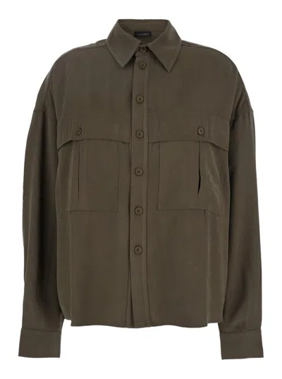 The Andamane Vania Brown Shirt With Classic Collar In Green