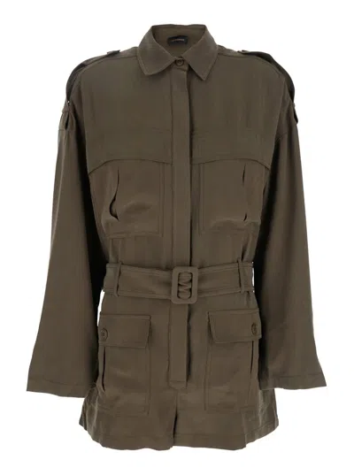 THE ANDAMANE 'VANIA' BROWN JUMPSUIT WITH CLASSIC COLLAR AND ADJUSTABLE AND REMOVABLE BELT IN VISCOSE BLEND WOMAN