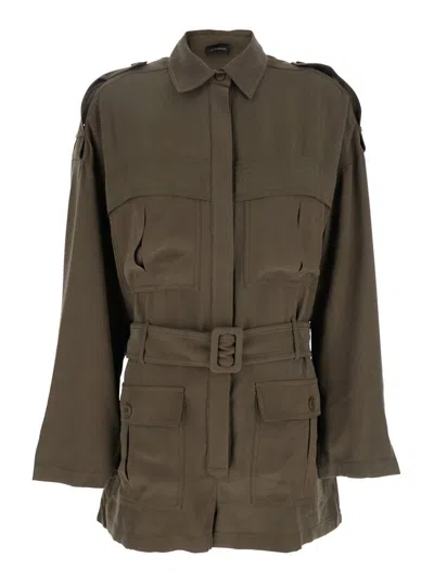 THE ANDAMANE 'VANIA' BROWN JUMPSUIT WITH CLASSIC COLLAR AND ADJUSTABLE AND REMOVABLE BELT IN VISCOSE BLEND WOMAN