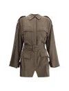 The Andamane Khaki Viscose Short Jumpsuit With Adjustable Waist In Green