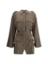 The Andamane Khaki Viscose Short Jumpsuit With Adjustable Waist In Green