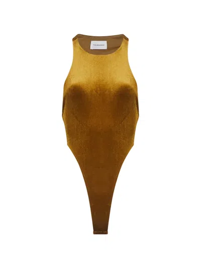 The Andamane Velvet-effect Racerback Bodysuit In Yellow
