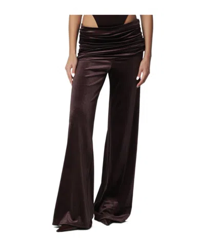 The Andamane Velvet-effect Trousers With Draped Waistband In Brown