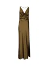 The Andamane Draped Neckline Halter Neck Open Back Dress In Green