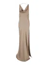 The Andamane Cowl Neck Satin Gown In Beige