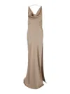The Andamane Cowl Neck Satin Gown In Neutrals
