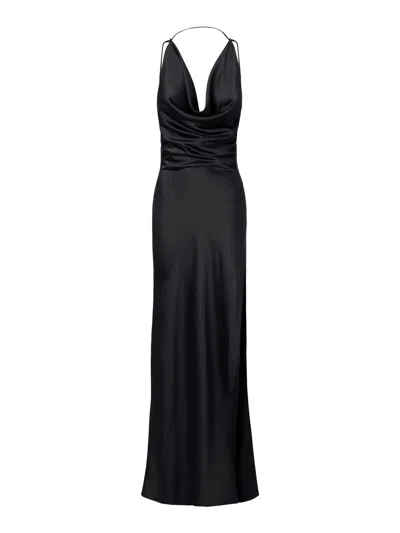 The Andamane Vera Cowl-neck Ruched-waist Maxi Dress In Black