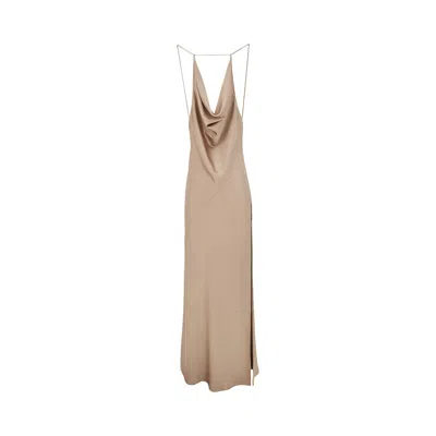 The Andamane 'vera' Satin Long Dress In Beige