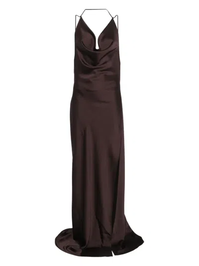 The Andamane Vera Satin Maxi Dress In Brown