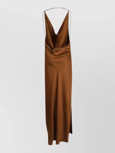 The Andamane Vera Satin Maxi Dress Cowl Neckline In Brown