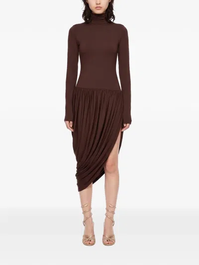 The Andamane Vesna Open-back Draped Midi Dress In Brown