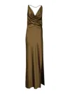 The Andamane Draped Neckline Halter Neck Open Back Dress In Green