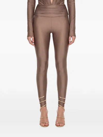 The Andamane Vicky Ruched Metallic-finish Leggings In Brown