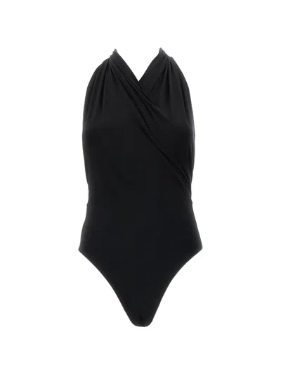 The Andamane Vina Draped Halterneck Bodysuit In Transparent