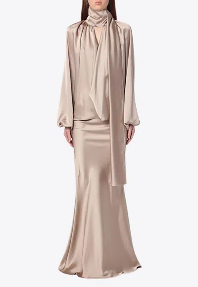 The Andamane Viola Satin Blouse With Bow