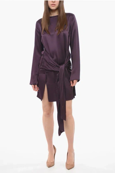 The Andamane Viscose Eugenie Dress With Self-tie Detail In Purple