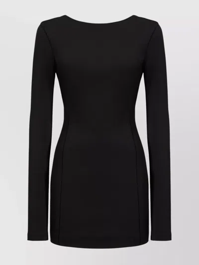 The Andamane Viviana Crew Neck Long Sleeve Open Back Dress In Black