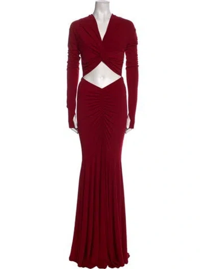Pre-owned The Andamane V-neck Long Dress In Red
