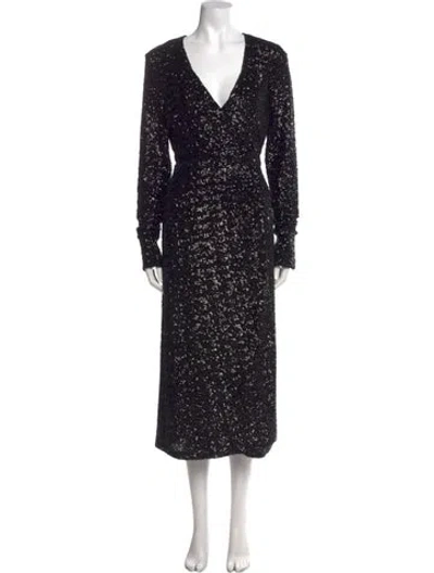 Pre-owned The Andamane V-neck Midi Length Dress In Black